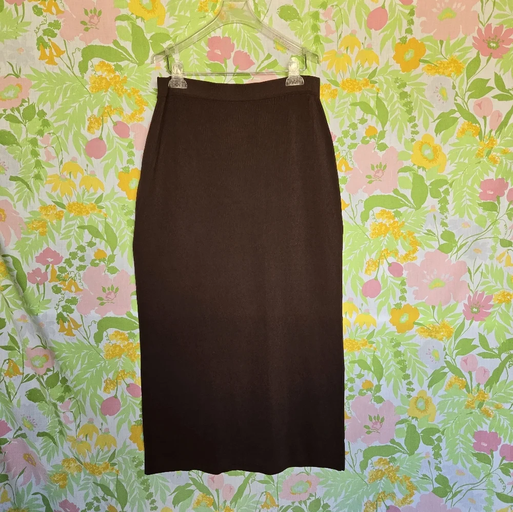Vintage Brown Fitted Knit Maxi Skirt